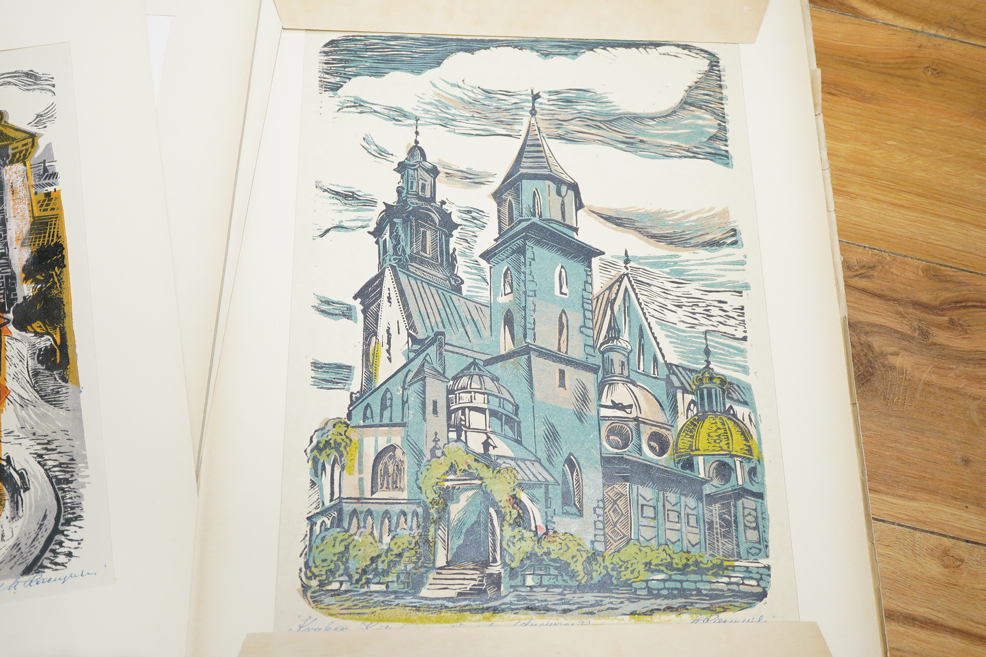 Stanislaw Raczynski (1903-1982), Views of Krakow, a folio of lino cut prints, each signed and inscribed in ink, 32 x 25.5cm